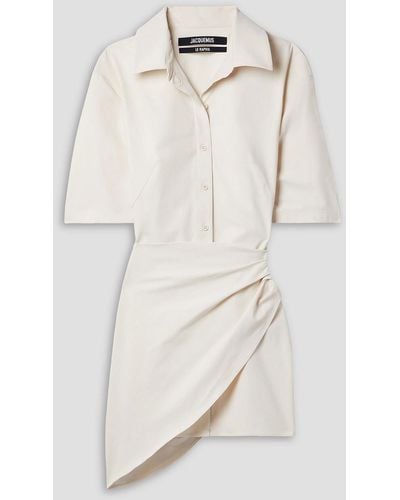 Jacquemus Cutout Draped Stretch-twill Mini Shirt Dress - Natural