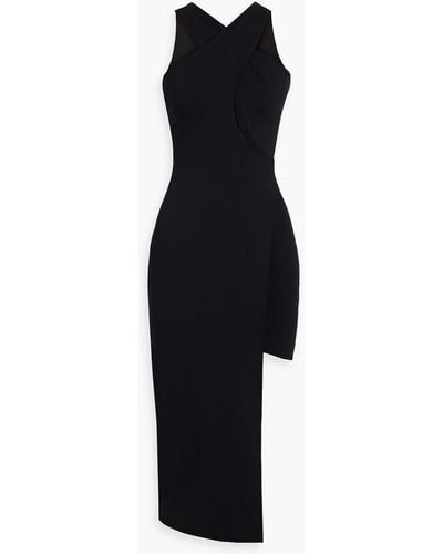 Halston Kora Asymmetric Cutout Ponte Midi Dress - Black