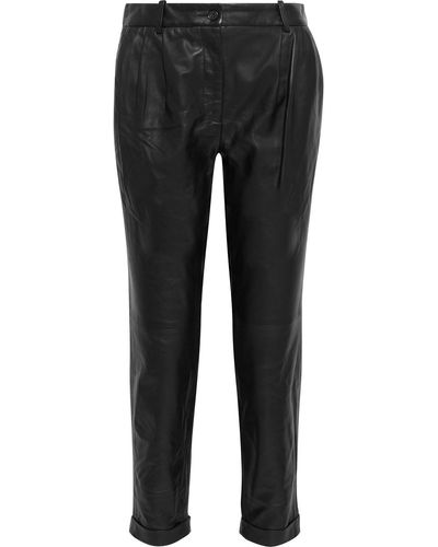 Nili Lotan Montana Leather Tapered Pants - Black