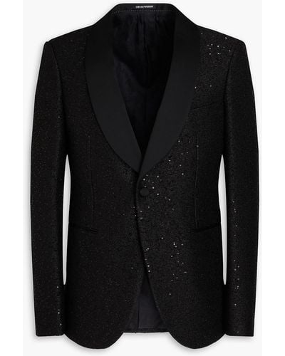 Emporio Armani Sequin-embellished Bouclé Tuxedo Jacket - Black