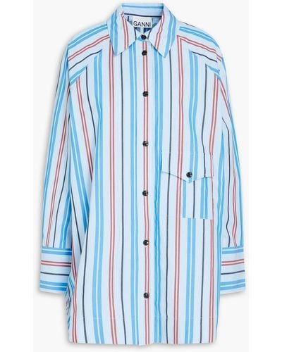 Ganni Striped Cotton-poplin Shirt - Blue