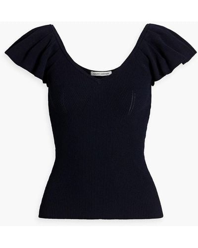 Autumn Cashmere Ruffled Ribbed-knit Top - Blue