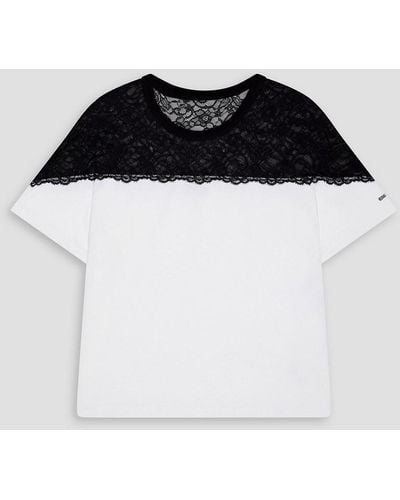 RED Valentino Two-tone Lace-paneled Cotton-jersey T-shirt - Black