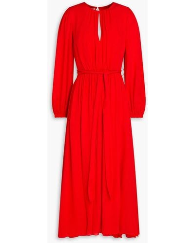 Elie Saab Gathe Silk Crepe De Chine Midi Dress - Red