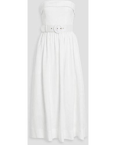 Nicholas Amparo Strapless Belted Linen-blend Midi Dress - White