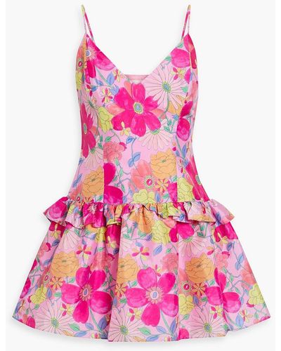 LoveShackFancy Fabienne Ruffled Floral-print Taffeta Mini Dress - Pink