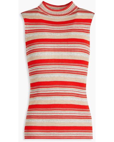 Theory Ribbed Striped Silk-jersey Tank - Red