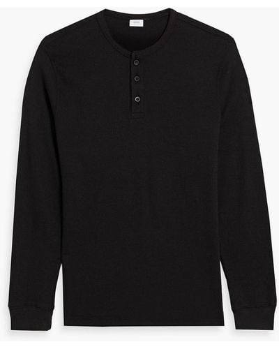 Onia Waffle-knit Cotton-blend Henley T-shirt - Black
