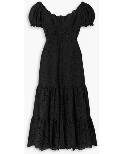 Charo Ruiz Lana Tiered Broderie Anglaise Cotton-blend Midi Dress - Black