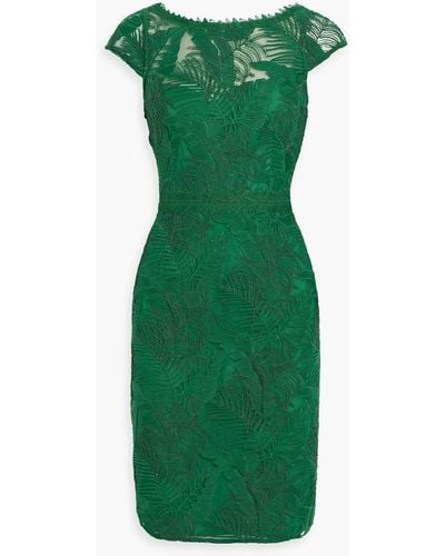 Marchesa Embroidered Tulle Mini Dress - Green