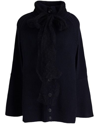 RED Valentino Point D'esprit-trimmed Ribbed Wool Cape - Blue