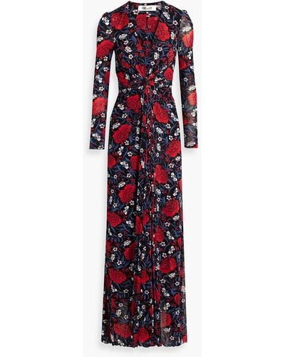 Diane von Furstenberg Adara Draped Floral-print Stretch-mesh Maxi Dress - Red