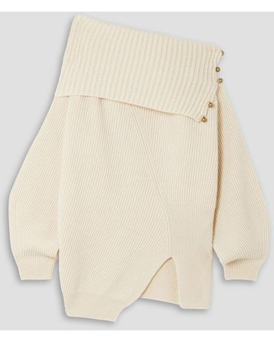Stella McCartney Asymmetric Embellished Ribbed Cashmere And Wool-blend Sweater - White