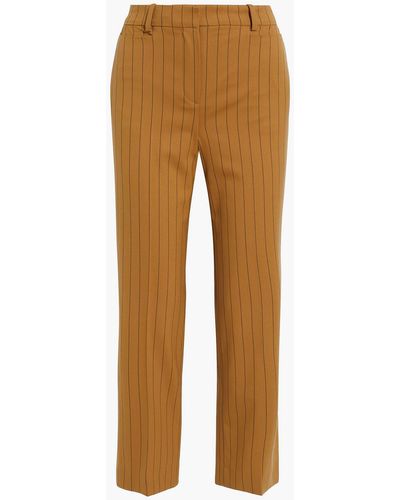 JOSEPH Cropped Striped Wool-blend Twill Straight-leg Trousers - Brown