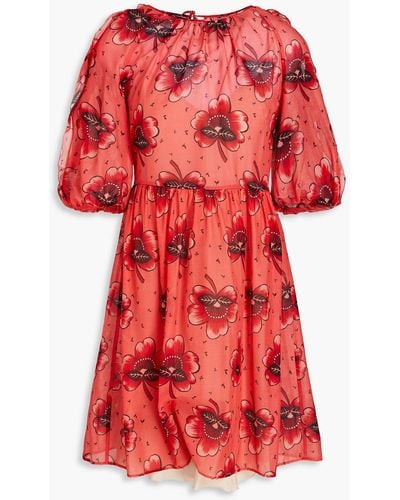 RED Valentino Cutout Floral-print Silk And Cotton-blend Mini Dress - Red