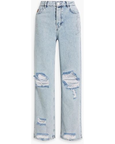 Holzweiler Neptune Distressed Embroidered High-rise Straight-leg Jeans - Blue