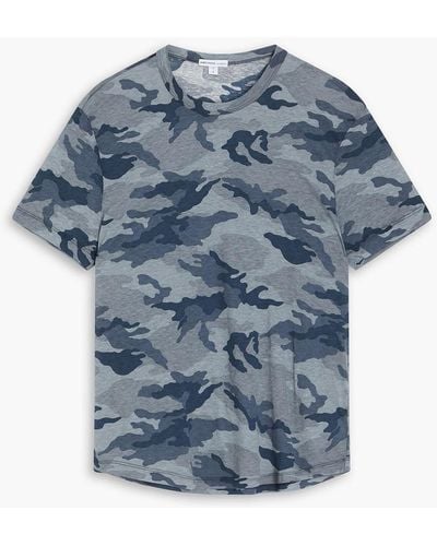 James Perse T-shirt aus baumwoll-jersey mit flammgarneffekt und camouflage-print - Blau