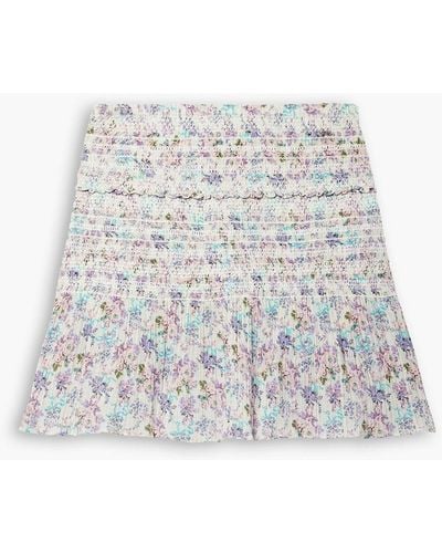 LoveShackFancy Camilla Shirred Floral-print Cotton And Lurex-blend Voile Mini Skirt - White