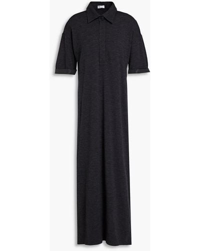 Brunello Cucinelli Mélange Wool-blend Jersey Midi Shirt Dress - Black