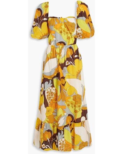 Antik Batik Bahia Printed Fil Coupé Cotton Maxi Dress - Yellow