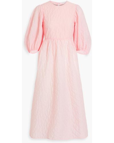 Cecilie Bahnsen Karmen Gathered Matelassé Midi Dress - Pink