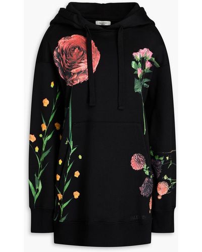 Valentino Garavani Floral-print French Cotton-blend Terry Sweatshirt - Black