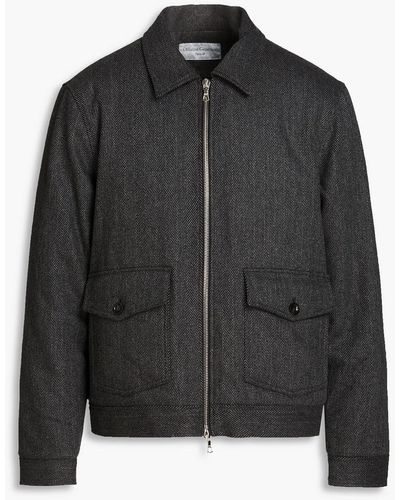 Officine Generale Submarine Quilted Herringbone Wool And Cashmere-blend Bomber Jacket - Black