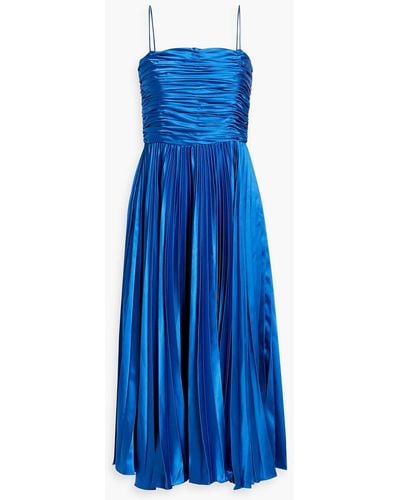 AMUR Heba Pleated Satin Midi Dress - Blue