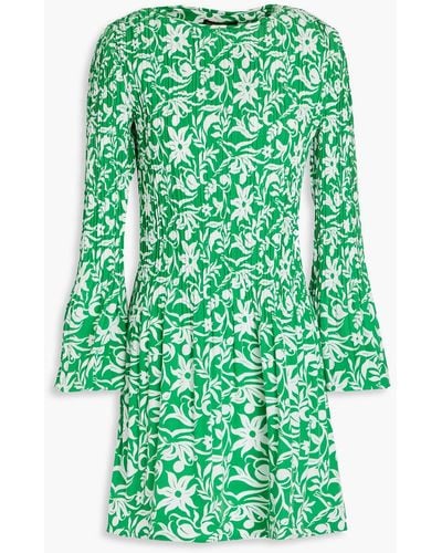 Maje Floral-print Plissé-crepe Mini Dress - Green