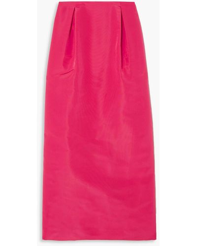 Rebecca Vallance Pleated Silk-faille Midi Pencil Skirt - Pink