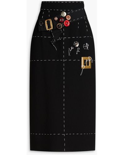Dolce & Gabbana Embellished Topstitched Cotton Midi Pencil Skirt - Black