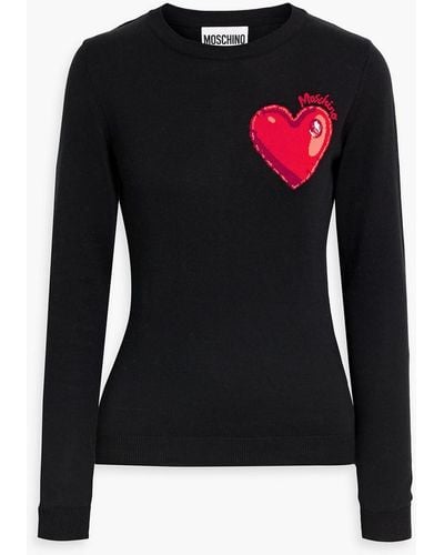 Moschino Intarsia Cotton Sweater - Black
