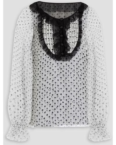 Dolce & Gabbana Bluse aus seiden-voile mit floralem print und rüschen - Grau