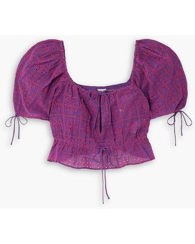 Ganni Cropped Broderie Anglaise Organic Cotton Top - Purple