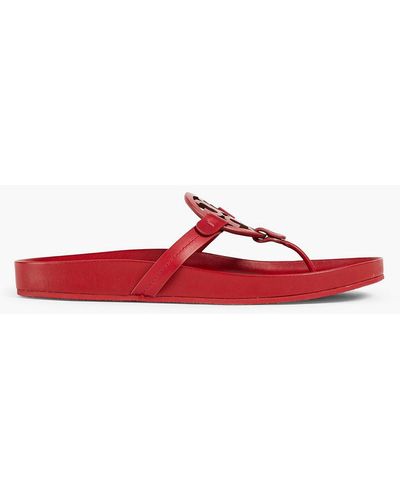 Tory Burch Aged Cammello Embellished Leather Sandals - Red