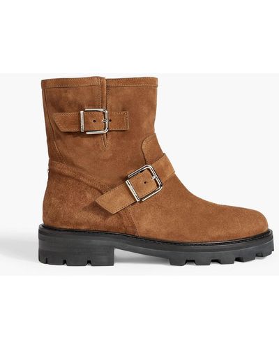 Jimmy Choo Youth Ii Buckled Suede Ankle Boots - Brown