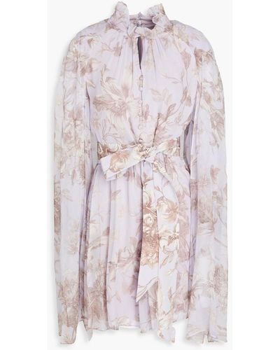 Erdem Clarice Floral-print Silk-georgette Mini Dress - White