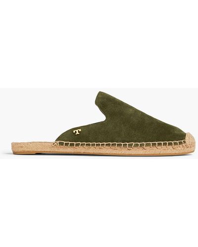 Tory Burch Embellished Suede Slippers - Green