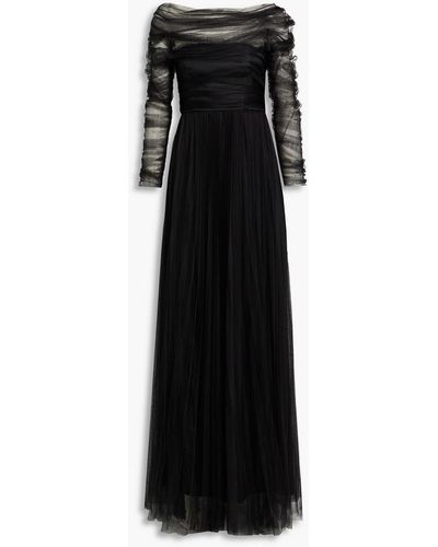 Fabiana Filippi Off-the-shoulder Ruched Tulle Gown - Black
