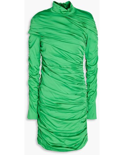 Stella McCartney Faye gerafftes minikleid aus glänzendem jersey mit stehkragen - Grün