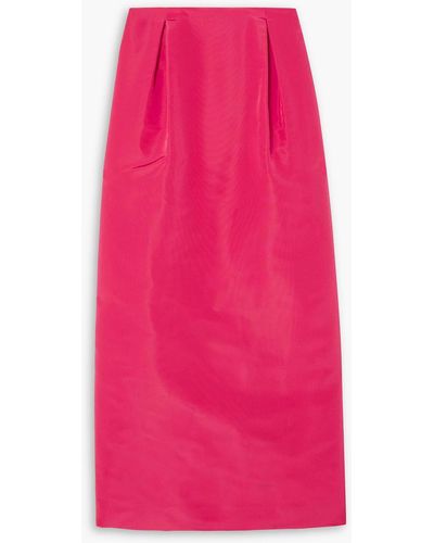 Carolina Herrera Pleated Silk-faille Midi Pencil Skirt - Pink