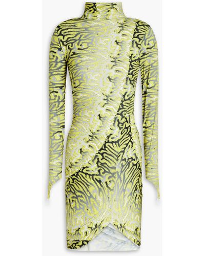 Maisie Wilen Ruched Printed Stretch-jersey Mini Dress - Green