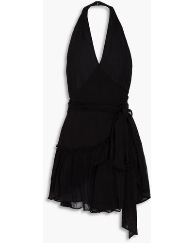 LoveShackFancy Aleena Wrap-effect Ruffled Crepon Halterneck Mini Dress - Black