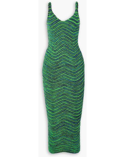 Isa Boulder Body Curl Ribbed Stretch-knit Midi Dress - Green