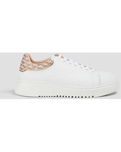 Emporio Armani Printed Leather Sneakers - White
