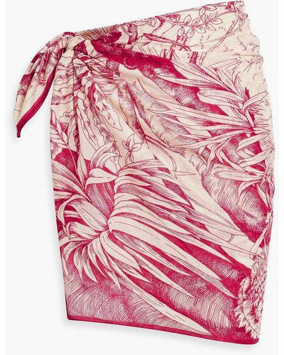 Red(V) Printed Cotton-voile Coverup - Pink