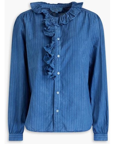 Alex Mill Ruffled Striped Cotton-blend Poplin Shirt - Blue
