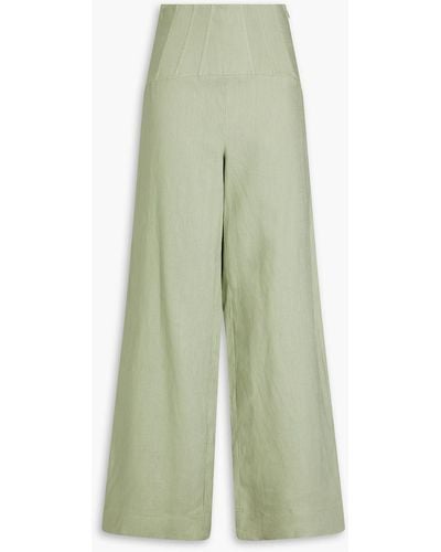 Nicholas Aurel Linen Wide-leg Trousers - Green