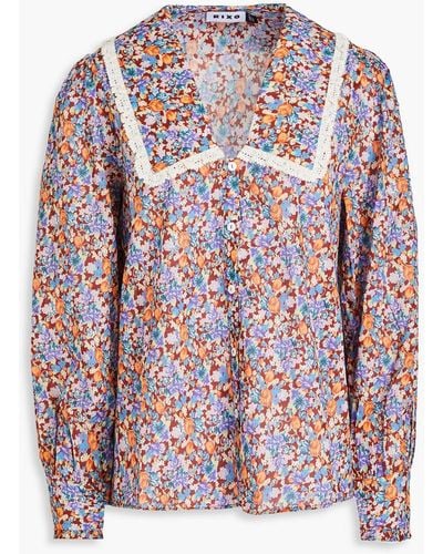 RIXO London Mady Crochet-trimmed Floral-print Cotton Shirt - Pink