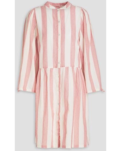 Stella Nova Lara gerafftes hemdkleid in minilänge aus baumwolle mit streifen - Pink